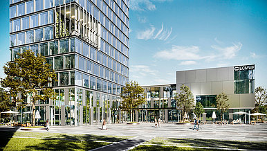 Das Gebäude der europäischen Wetterzentrale in Bonn an einem sonnigen Tag.